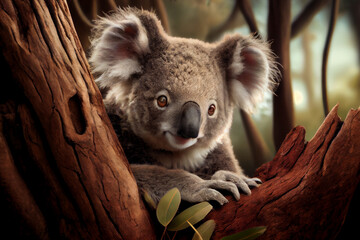 Obraz premium Portrait von einem Koala im Baum - Generative Ai