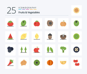 Fruits & Vegetables 25 Flat Color icon pack including peach. fruits. food. fruits. apricot juice