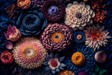 beautiful fantasy vintage wallpaper different  botanical flower bunch,vintage motif for floral print digital background.generative ai.