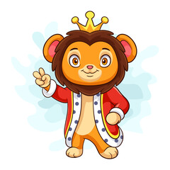 Little lion cartoon wearing king clothes