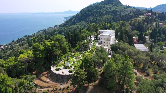 Achilleion palace in Corfu Island, Greece, built by Empress of Austria Elisabeth of Bavaria, also known as Sisi. The Achilleion palace in Corfu, Greece.