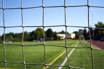 Closeup of a sports net at a football playground