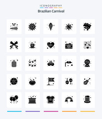 Creative Brazilian Carnival 25 Glyph Solid Black icon pack  Such As map. brazil. food. sun light. light