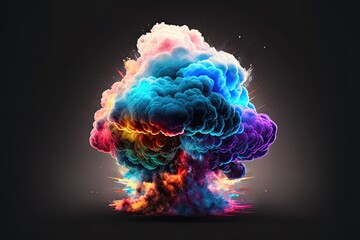 Magic explosion with colored smoke clouds generative ai 