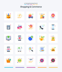 Creative Shopping And Commerce 25 Flat icon pack  Such As location. present. cargo. heart gift. truck