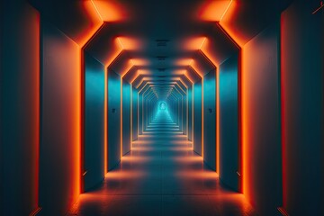 Neon Laser Cyberpunk Orange and Blue Lights On Brick Grunge wall generative ai wallpaper