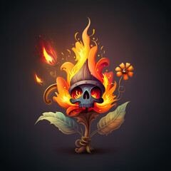 Abstraction pattern with the theme of fire, flowers, and pirates, 4K image. Design elements for logo, label, sign, and poster. Generated from AI with photoshop processing. 