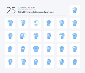 Mind Process And Human Features 25 Blue Color icon pack including target. games. yourself . head. mind