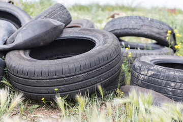 Pile of used rubber tyres. Tire recycling is the process of recycling vehicles tires that are no longer suitable for use on vehicles due to wear or irreparable damage