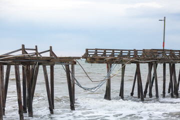 Broken Capitola Pier after the January 2023 storm and flooding