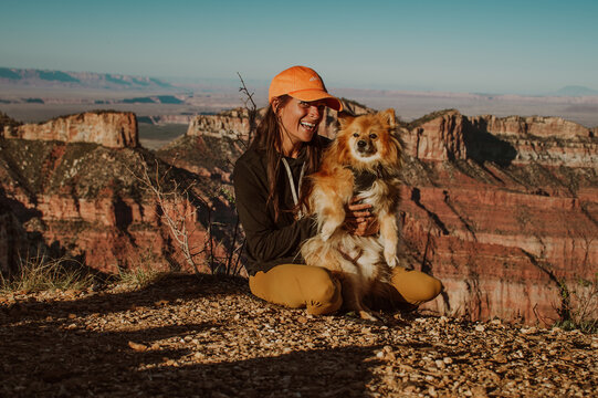 Woman with Dog at Grand Canyon