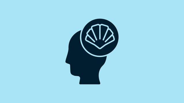 Blue Scallop sea shell icon isolated on blue background. Seashell sign. 4K Video motion graphic animation