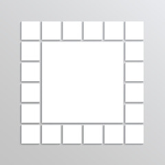 Mosaic pictures square frame. Photo collage grid. Moodboard gallery. Mood board background. Banner template. Minimalist scrapbook layout. Album brandboard. Portfolio images. Vector illustration