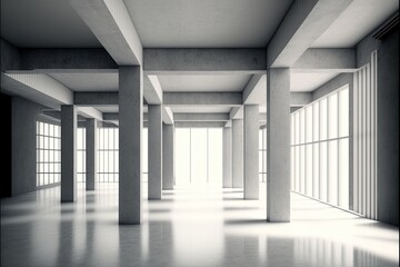 concrete empty room with reflective ground generative ai scene 