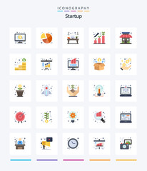 Creative Startup 25 Flat icon pack  Such As market. growth. desk. career. monitor