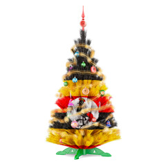 Ugandan flag painted on the Christmas tree, 3D rendering