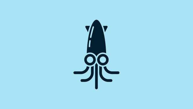 Blue Octopus icon isolated on blue background. 4K Video motion graphic animation