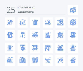 Summer Camp 25 Blue Color icon pack including fish. camping. fire. tree. match