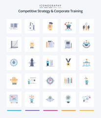 Creative Competitive Strategy And Corporate Training 25 Flat icon pack  Such As presentation. conference. package. business. knowledge