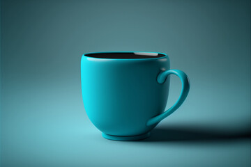 3d cup of coffee, blue background, generative ai, blue Monday