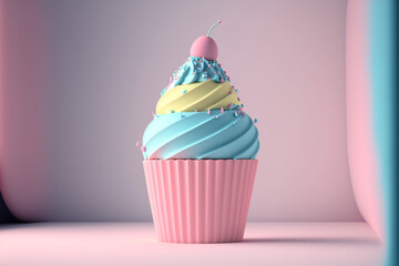 pastel 3d cupcake with cream generative ai - obrazy, fototapety, plakaty