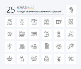 Analytic Investment And Balanced Scorecard 25 Line icon pack including financial. briefcase. plant. work. productivity