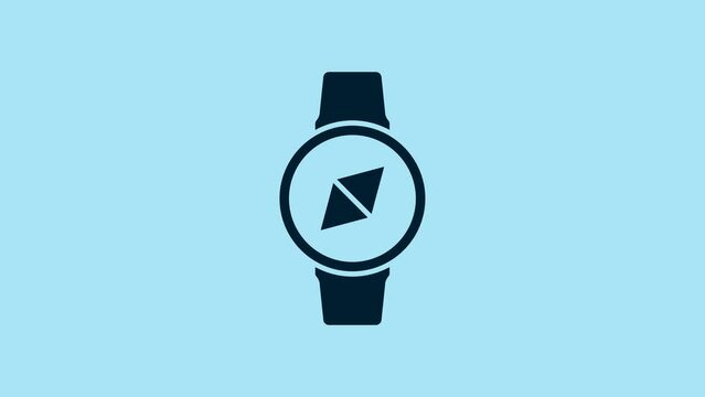 Blue Compass icon isolated on blue background. Windrose navigation symbol. Wind rose sign. 4K Video motion graphic animation