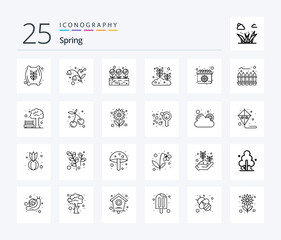 Spring 25 Line icon pack including spring. calendar. leaf. growing seed. leaf