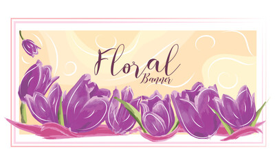 Isolated watercolored floral banner with text Vector