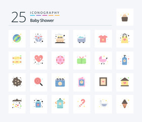 Baby Shower 25 Flat Color icon pack including baby. child. party. bath. kid
