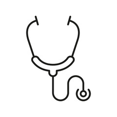Stethoscope Line Icon. Medical Tool for Heart Illness Diagnosis Linear Pictogram. Doctor's Instrument Outline Icon. Physician Health Care Symbol. Editable Stroke. Isolated Vector Illustration