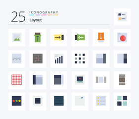 Layout 25 Flat Color icon pack including grid. analytics. wireframe. options. control