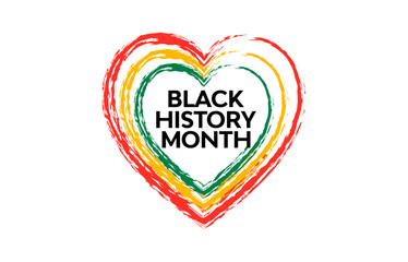 Black History Month Celebrating Heart Logo Style African American History. Template for Poster, Card, Banner, Background. Vector Illustration.