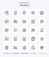 Creative Data Science 25 OutLine icon pack  Such As search. graph. smartphone. analysis. filter