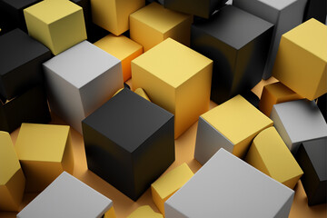 3d golden black and yellow cubes, generative ai