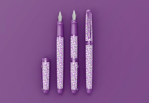 3d Fountain Pen With and Without Cap Mockup
