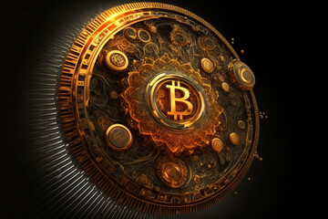 Bitcoin. Bitcoin on Golden nugget gold background. Concept Bitcoin cryptocurrency, Business, 