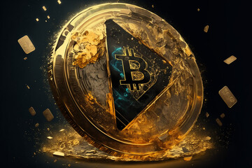 Bitcoin. Bitcoin on Golden nugget gold background. Concept Bitcoin cryptocurrency, Business, 