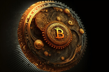 Bitcoin. Bitcoin on Golden nugget gold background. Concept Bitcoin cryptocurrency, Business, 