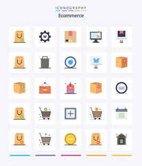 Creative Ecommerce 25 Flat icon pack  Such As ecommerce. online. gear. shipment. package