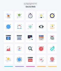Creative Seo & Web 25 Flat icon pack  Such As globe. star. clock. online. light