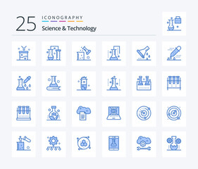 Science And Technology 25 Blue Color icon pack including microbiology. chemical test. science of matter. test tube. lab glassware