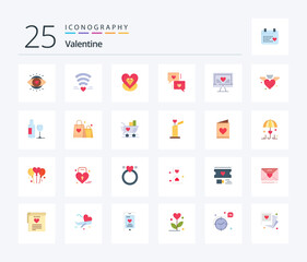 Valentine 25 Flat Color icon pack including love. love. wifi. day. valentine