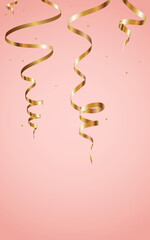 Yellow Ribbon Shiny Vector Pink Background. Paper