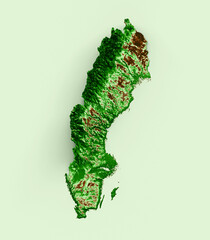 Sweden Topographic Map 3d realistic map Color 3d illustration