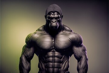 Fototapeta na wymiar Portrait of a gorilla fitness athlete. AI