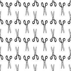 Scissor seamless pattern. Hand drawn professional pair of scissors cutting hair. Craft and scissoring. Vector print on white background