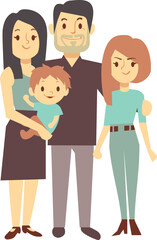 Happy family. Parents standing with kids. People relationship