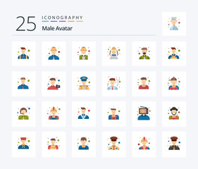 Male Avatar 25 Flat Color icon pack including master. hat. engineer. man. harlequin
