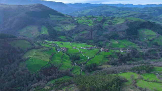 Landscape from the Hermitage of San Isidro in Sobrepe&ntilde;a, near Monta&ntilde;an and Pando. Aerial view. Ilsos de Ribacoba. Arma&ntilde;on Natural Park. Valley of Carranza. Biscay. Basque Country. Spain. Europe